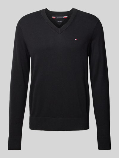 Tommy Hilfiger Gebreide pullover met logostitching, model 'PIMA' Zwart - 2