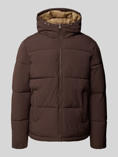 Produktfoto, Steppjacke mit Kapuze Modell 'GALAXY' von JACK & JONES in Braun, Regular Fit, sichtbare Eingrifftaschen, glatte Struktur, neutraler Hintergrund