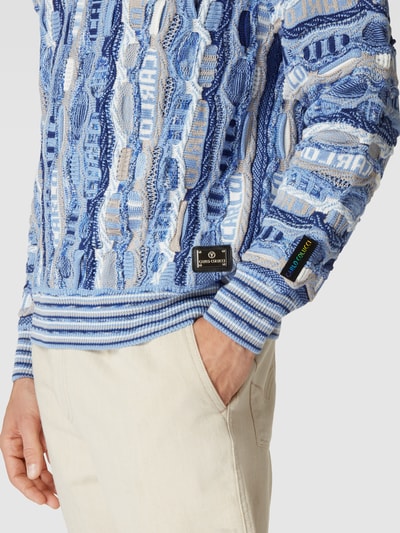 Carlo Colucci Strickpullover mit geripptem Rundhalsausschnitt Blau 3