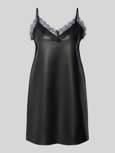 Gina Tricot Regular Fit Minikleid mit Spitzenbesatz in Leder-Optik Black 1