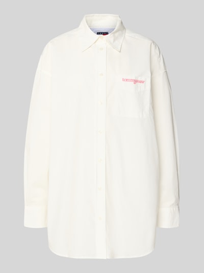 Produktfoto, Oversized Hemdbluse aus Baumwoll-Mix von Tommy Jeans in Optik: Unifarben, Hemdkragen, Label-Schriftzug, Popeline-Struktur