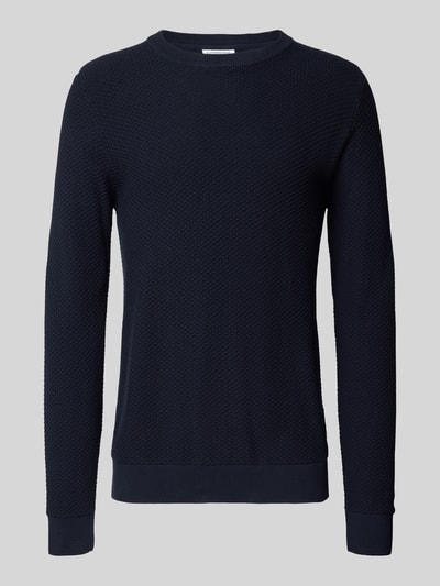 Lindbergh Strickpullover mit Strukturmuster und Rundhalsausschnitt Dunkelblau 2