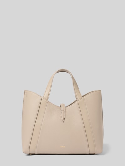 Produktfoto, Handtasche mit Applikation Modell 'GOCCIA' von FURLA aus beigem Leder, offene Struktur, kurze Tragegriffe, verstellbarer Schultergurt, Reißverschlussfach innen, Maße ca. 28 cm Breite, 23 cm Länge, 11 cm Tiefe, Schulterriemen ca. 97 cm, strukturierte Oberfläche