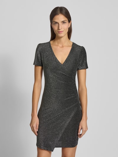 Apricot Minikleid mit V-Ausschnitt Silber 4