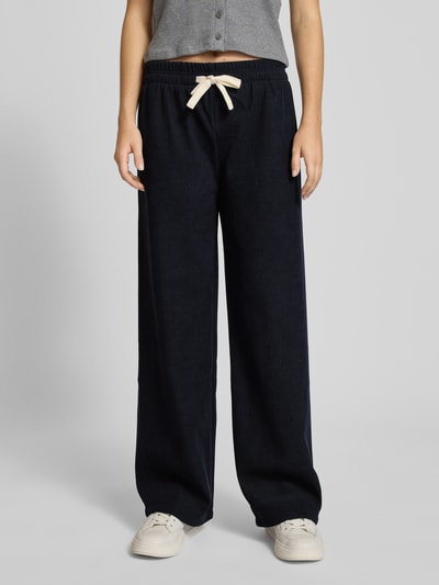 Review Spodnie materiałowe o kroju wide fit z elastycznym pasem Granatowy 4