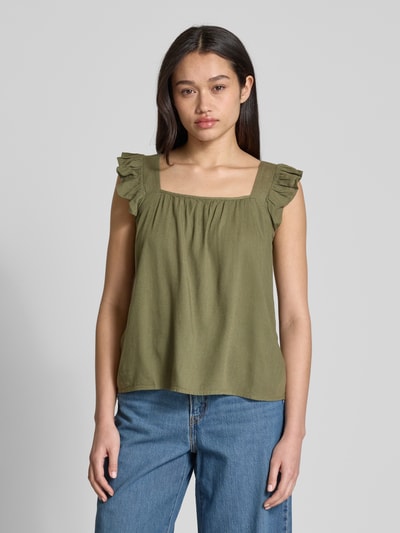 Pieces Relaxed Fit Top aus Viskose-Leinen-Mix Modell 'PIA' Oliv 4