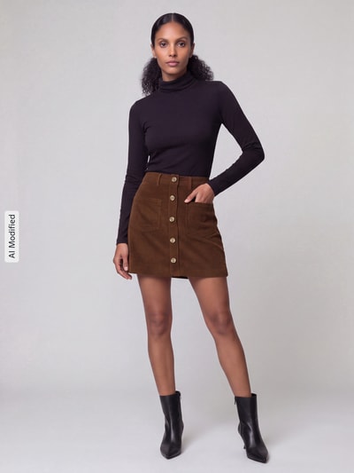 ONLY Eng anliegender Mini-Rock aus Baumwoll-Mix Modell 'AMAZING' Camel Melange 1