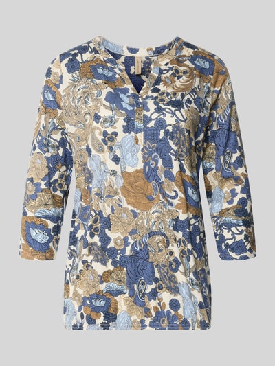 Produktfoto, Regular Fit Bluse aus Viskose-Mix Modell 'Felicity' von Soyaconcept mit floraler Allover-Print, Halbarm, Tunika-Ausschnitt.