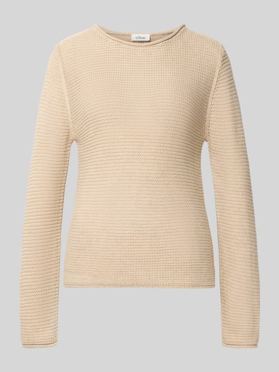 s.Oliver RED LABEL Sweter z dzianiny kroju regular fit z mieszanki bawełny Beżowy 2