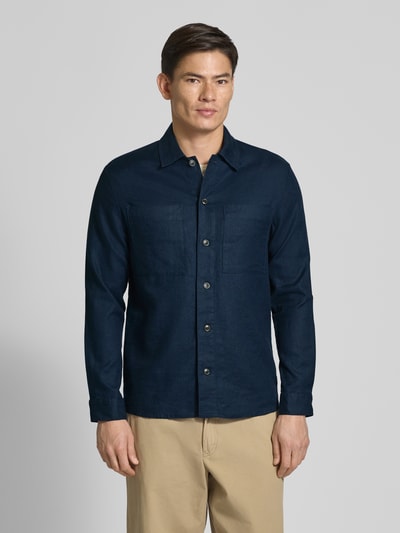 Matinique Slim fit overhemdjack van een mix van linnen en katoen, model 'PELTON' Marineblauw - 4