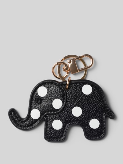 Produktfoto, Schlüsselanhänger mit Karabinerhaken Modell 'My Elephant' von Seidenfelt, schwarz mit weißen Punkten, strukturierte Lederoptik, goldfarbener Schlüsselring, Damen Schlüsselanhänger, Animal-Detail