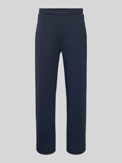 Produktfoto, Sweatpants aus Baumwoll-Mix von REVIEW in Dunkelblau mit geradem Schnitt, elastischem Bund, Seitentaschen, Label-Detail