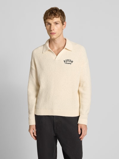 REVIEW Strickpullover mit Label-Stitching Ecru 4