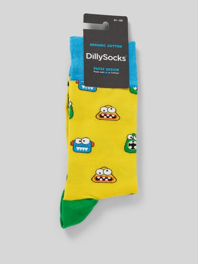 DillySocks Sokken met motiefstitching, model 'Rolling Eyes' Geel - 3