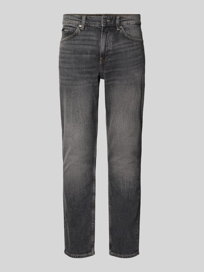 Produktfoto, Slim Fit Jeans aus Stretch-Denim Modell 'DELAWARE' von BOSS in grauer Denim-Optik mit 5-Pocket-Design und Knopfverschluss