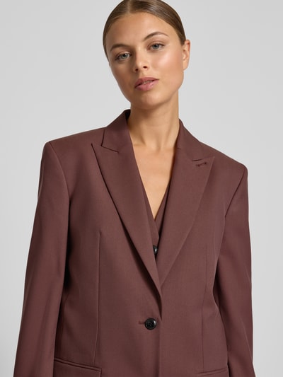 HUGO Relaxed fit lange blazer met bloemenbroche, model 'AROSEA' Chocoladebruin - 3
