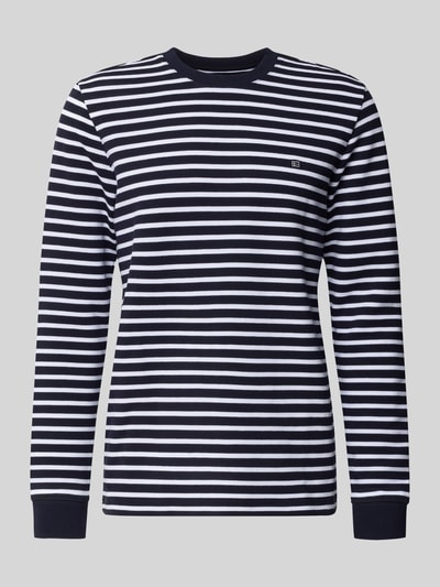 Produktfoto, Regular Fit Langarmshirt aus Baumwoll-Mix von Christian Berg Men in Schwarz-Weiß mit Rundhalsausschnitt und elastischen Ärmelabschlüssen.