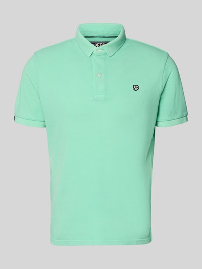 Produktfoto, Regular Fit Poloshirt mit Logo-Stitching von Superdry, mintgrün, Reine Baumwolle, Polokragen, Kurzärmelig, Rückenlänge 67 cm bei Größe M