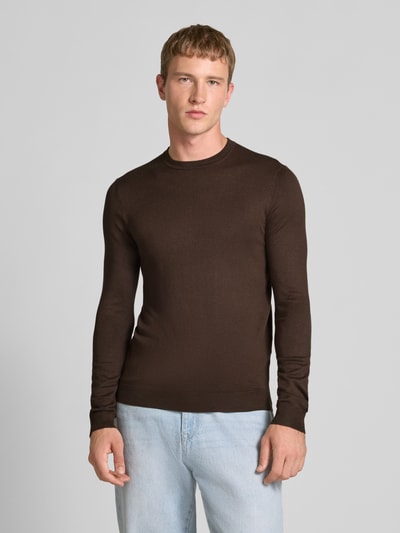 Only & Sons Regular fit gebreide pullover van viscosemix, model 'WYLER' Donkerbruin - 4