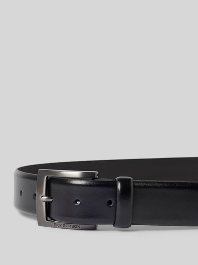 Productfoto, Ledergürtel aus echtem Leder van ROY ROBSON, heren leren riem in klassiek model met rechte doornsluiting van metaal, label in reliëf, Breedte maat 95: 3 cm, zwart leer met glad oppervlak