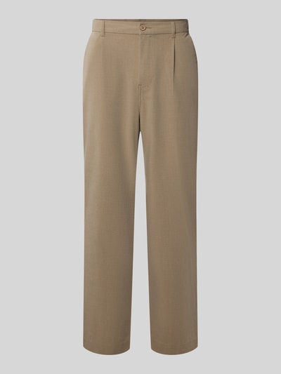 Produktfoto, Regular Fit Bundfaltenhose mit Gesäßtaschen von REVIEW in Beige, glatte Textur, gerade Form, Material-Mix mit Viskose-Anteil