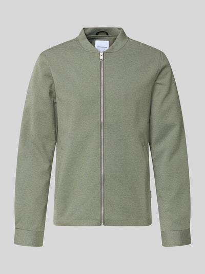 Produktfoto, Slim Fit Jacke mit Stehkragen und Reißverschluss von Lindbergh in Oliv, Material-Mix mit Viskose-Anteil, Eingrifftaschen, glatte Oberfläche