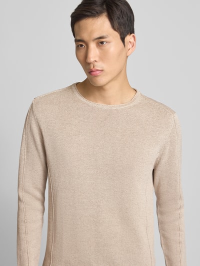 GABBA Regular Fit Strickpullover aus Leinen-Baumwoll-Mix Sand 3