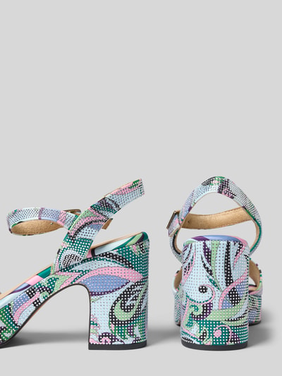 Produktfoto, Pumps mit Strassstein-Besatz von MARCO TOZZI, bunt gemustert, Abgerundete-Spitze, Dornschließe, Blockabsatz, Absatzhöhe 10 cm