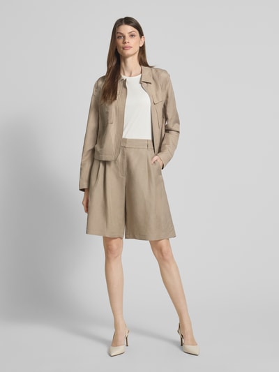 s.Oliver BLACK LABEL Relaxed fit bermuda van een mix van viscose en linnen Taupe - 1