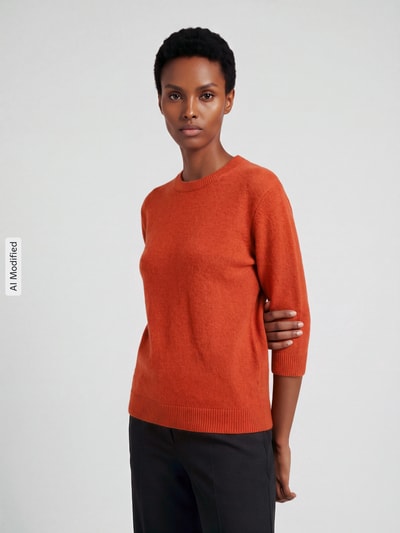 Jake*s Collection Pullover mit halblangen Ärmeln aus Wollmix Dunkelorange 4