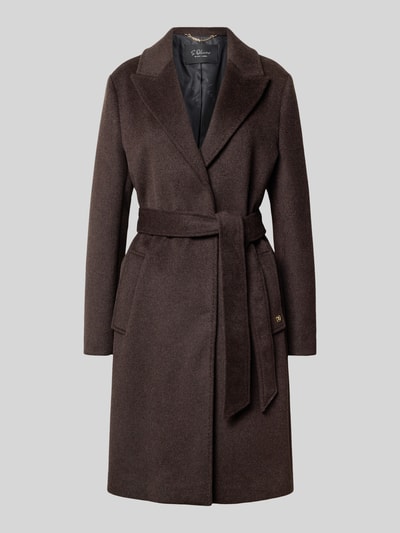 s.Oliver BLACK LABEL Regular fit lange wollen jas met tailleriem om te strikken Donkerbruin - 2