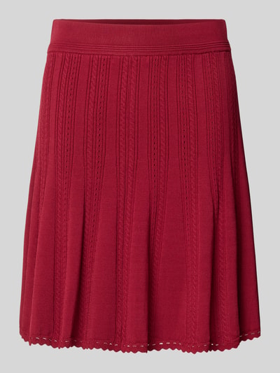 Produktfoto, Knielanger Strickrock aus Viskose-Mix mit Eingrifftaschen von GUESS, Modell CARMEN, rot, Flared, Pointelle-Muster, elastischer Bund, Zierknopf, Damen, Bundweite 34 cm, Gesamtlänge 50 cm