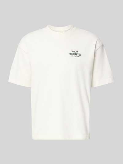 Produktfoto, Regular Fit T-Shirt aus reiner Baumwolle Modell 'IN A RUSH' von PROHIBITED, weiß, Stehkragen, dezentes Label-Stitching.