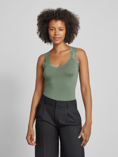 Vero Moda Regular fit top met bandjes en kant, model 'ROSA' Rietgroen - 4