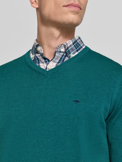 Fynch-Hatton Strickpullover mit Label-Strickerei Petrol 3
