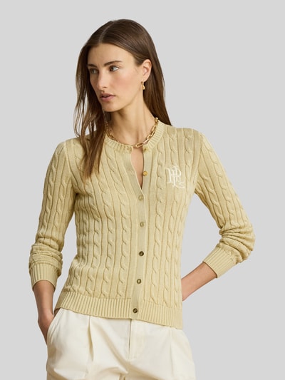 Lauren Ralph Lauren Regular Fit Strickjacke aus reiner Baumwolle mit Logo-Stitching Sand 4