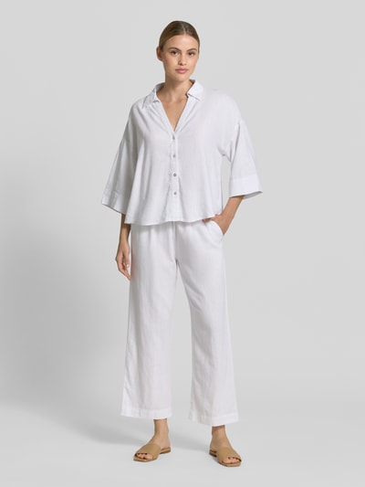 FREE/QUENT wide leg broek van linnenmix met elastische band model 'Lava' Offwhite - 1
