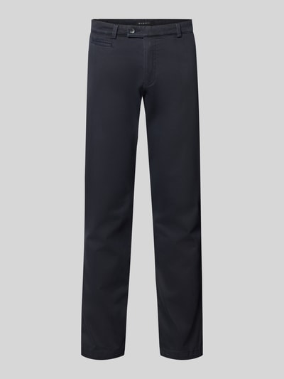 Produktfoto, Slim Fit Chino aus Baumwoll-Mix von bugatti in Dunkelblau, elastisches Material, Münztasche, Gesäßtaschen, glatte Textur