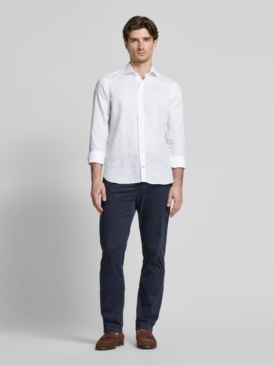 OLYMP SIGNATURE SLIM FIT Slim fit linnen overhemd met kentkraag, model 'Sykia' Wit - 1