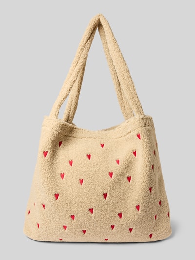 STUDIO NOOS Shopper aus Teddyfell mit Stitchings Modell 'Ecru Teddy Hearts' Sand 2