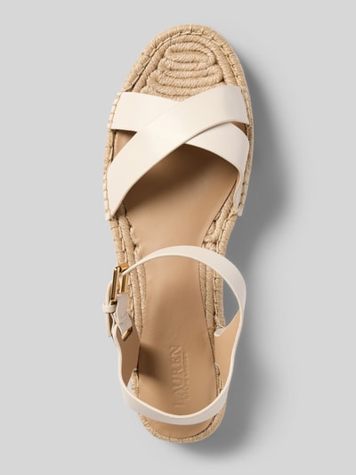 Produktfoto, Sandalen aus reinem Leder Modell 'EMERYN ESPDR' von Lauren Ralph Lauren, Optik: Unifarben, Schuhspitze: Rund, Absatzform: Espadrille, Label-Prägung, Dornschließe, strukturierte Sohle, Materialverarbeitung: Glattleder, Material: Echtleder