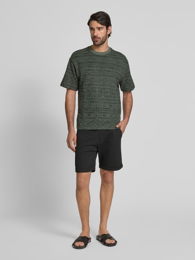 MCNEAL T-shirt met geribde ronde hals Kaki - 1