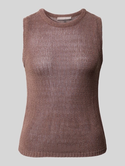 Productfoto, Stricktop mit Rundhalsausschnitt van Christian Berg Woman Selection in bruin, nauwsluitende fit, semitransparant design, textuur met fijne breistructuur, ruglengte maat 36: 53 cm