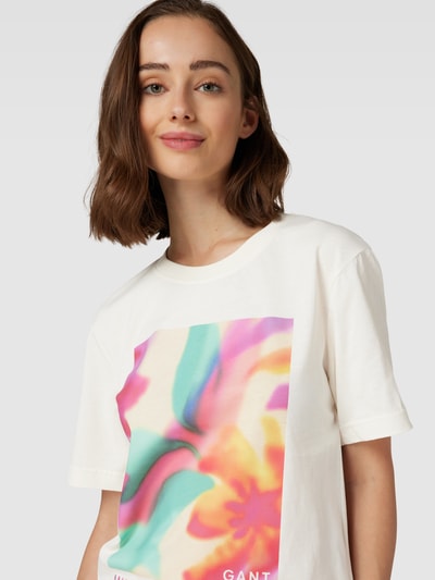 Gant T-Shirt aus Baumwolle mit Motiv-Print Ecru 3