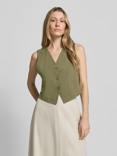 VERO MODA Regular Fit Leinenweste aus Baumwoll-Leinen-Mix Modell 'CAIA' Oliv 4