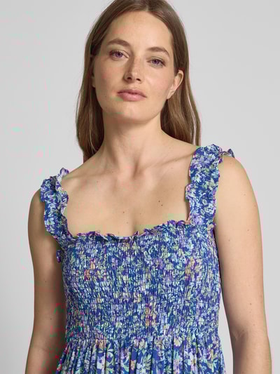 Apricot Midikleid aus Viskose mit Smok-Details Blau Melange 3