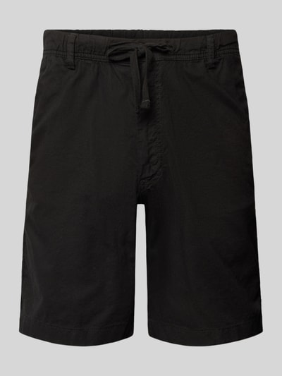 Produktfoto, schwarze Shorts mit Tunnelzug, Modell 'JAIDEN' von Jack & Jones aus Baumwoll-Leinen-Mix im Regular-Fit, glatte Textur