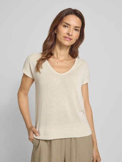 OPUS Bluzka z dzianiny z dekoltem w serek model ‘Sirukus’ Beżowy 3