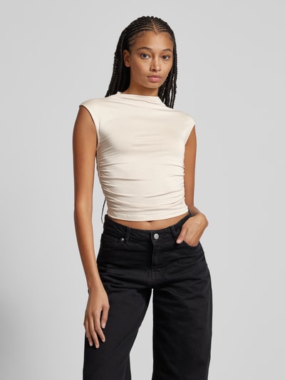 Gina Tricot Cropped T-Shirt mit Raffungen und Funnel Neck Sand 4