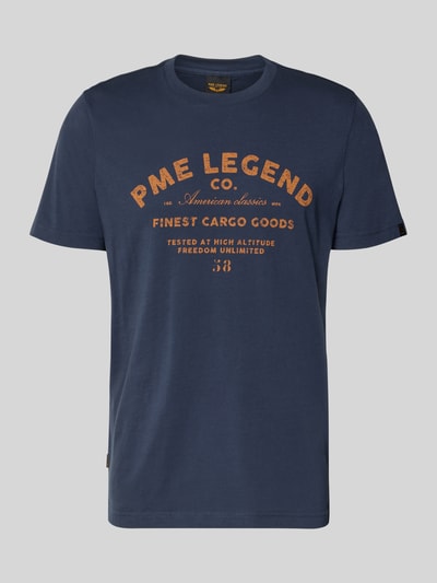 Productfoto, Regular Fit T-Shirt met logo-print van PME Legend in donkerblauw, pure katoen, ronde hals, ruglengte maat M 74 cm.